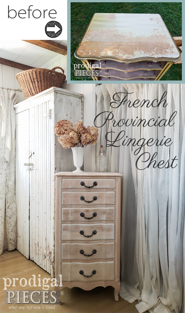 A vintage French provincial lingerie chest was tired and worn, but Larissa of Prodigal Pieces gave it new life with a limewash effect. See the details at prodigalpieces.com prodigalpieces diy home homedecor furniture farmhouse vintage