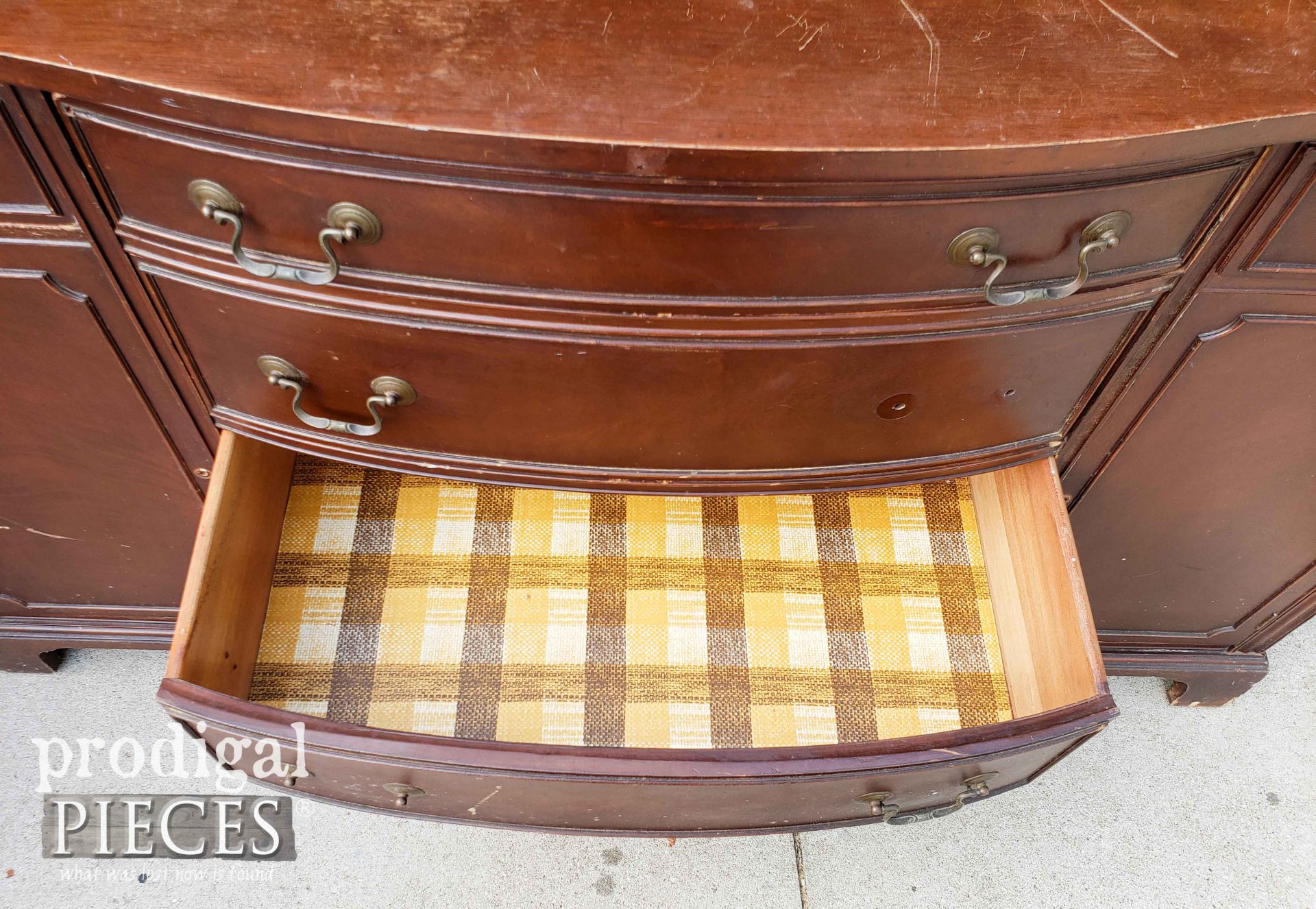 Vintage Buffet with Paper-Lined Open Drawer | prodigalpieces.com Vintage Buffet with Paper-Lined Open Drawer | prodigalpieces.com