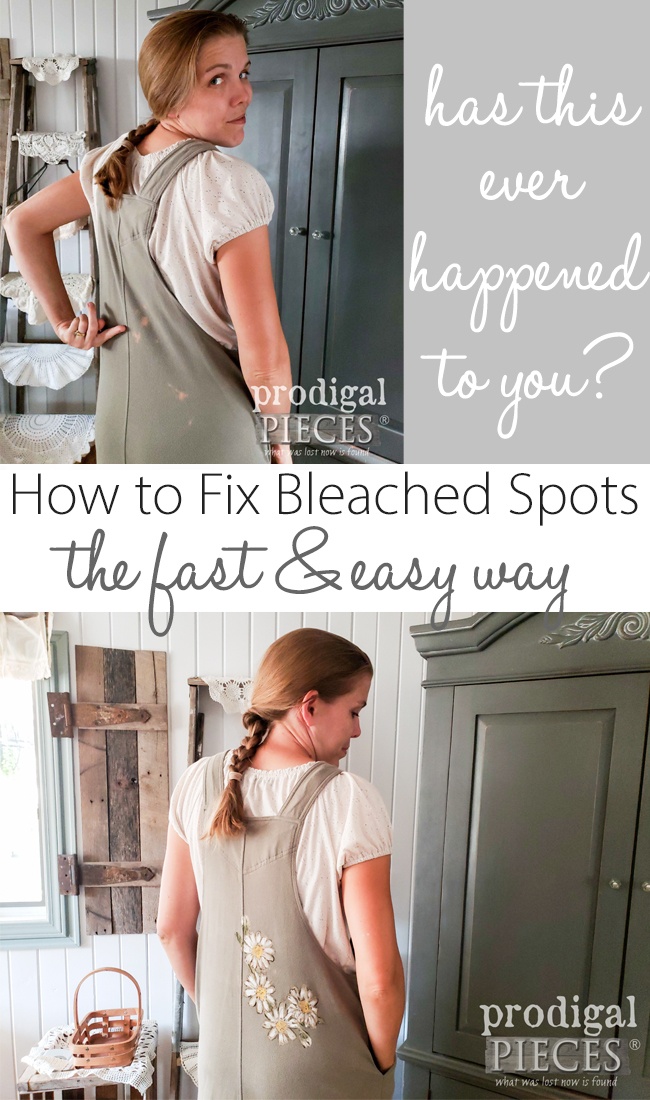 Don't toss those damaged clothes. Larissa of Prodigal Pieces shows you how to fix bleached spots (or stains) with a video tutorial for a DIY stencil | Head to prodigalpieces.com prodigalpieces diy fashion clothing women howto hacks crafts Don't toss those damaged clothes. Larissa of Prodigal Pieces shows you how to fix bleached spots (or stains) with a video tutorial for a DIY stencil | Head to prodigalpieces.com prodigalpieces diy fashion clothing women howto hacks crafts