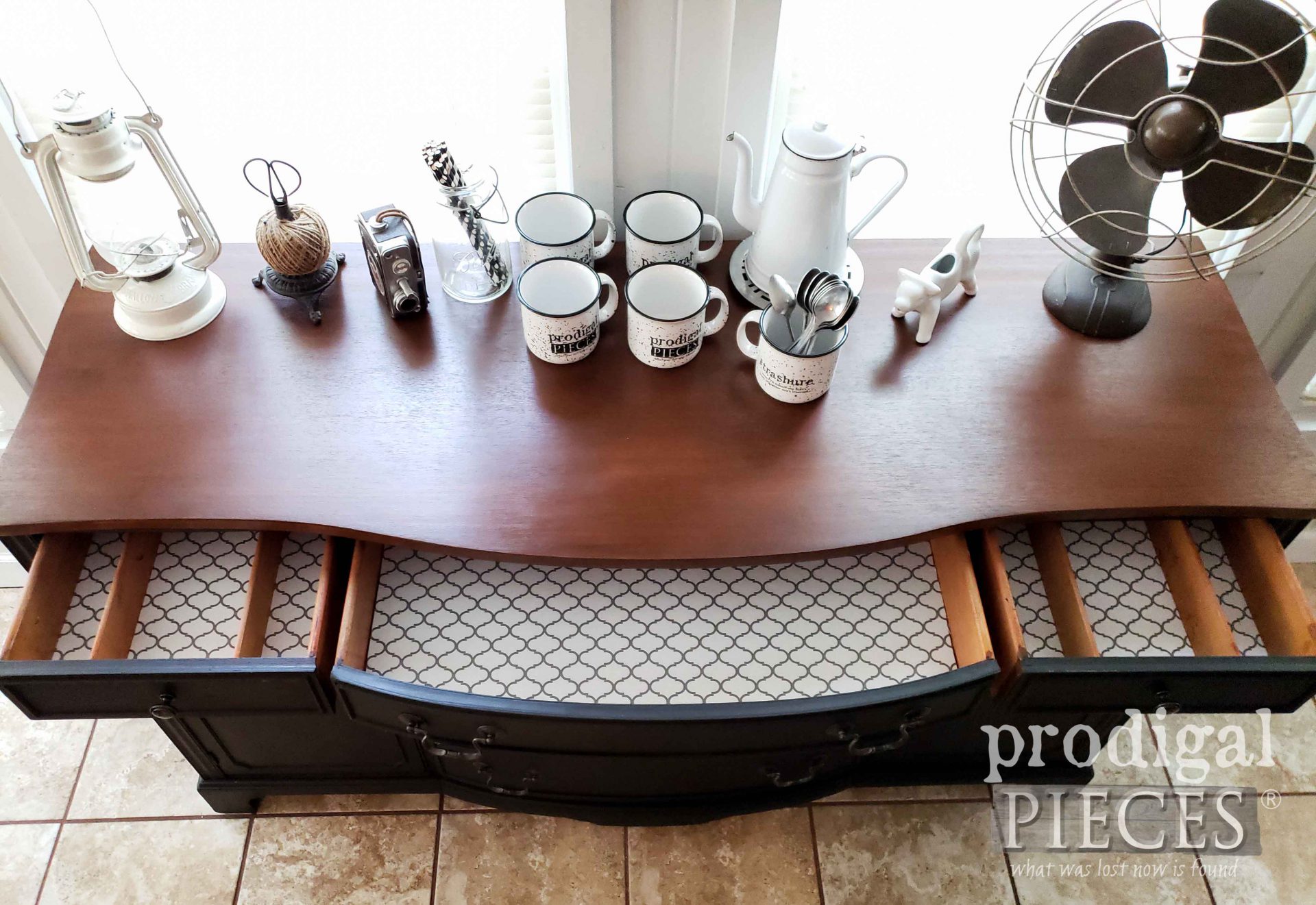 Paper-Lined Buffet Drawers for an Updated Look to this Vintage Buffet Makeover by Larissa of Prodigal Pieces | prodigalpieces.com prodigalpieces home homedecor farmhouse furniture Paper-Lined Buffet Drawers for an Updated Look to this Vintage Buffet Makeover by Larissa of Prodigal Pieces | prodigalpieces.com prodigalpieces home homedecor farmhouse furniture