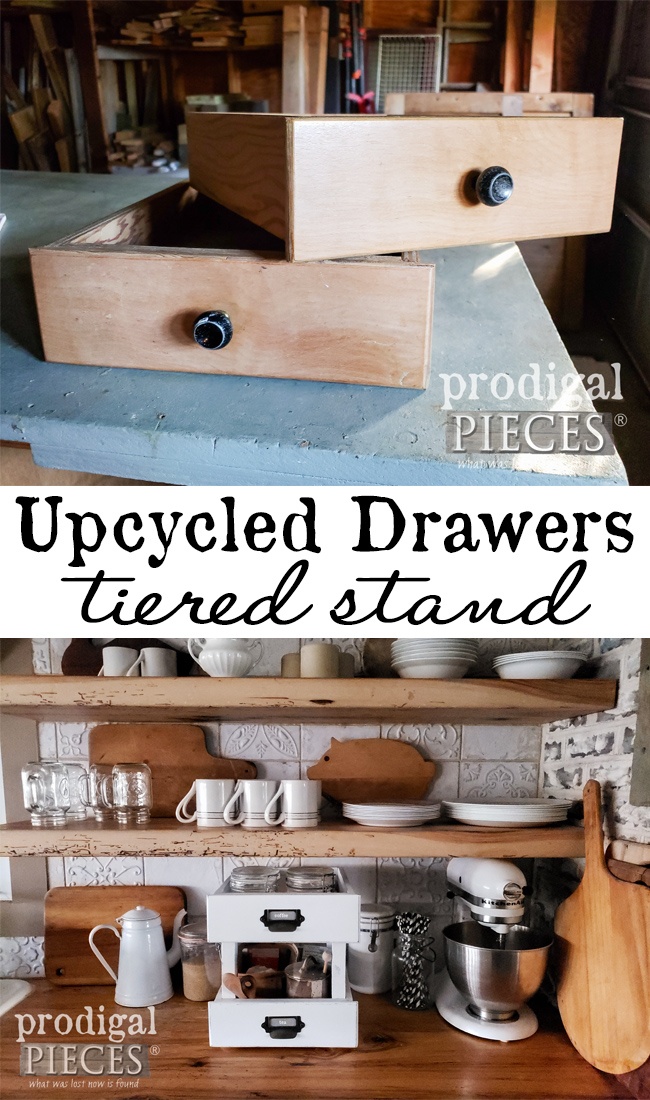 Don't toss those misfit drawers! Instead, build an upcycled drawers tiered stand for oodles of storage in your home | DIY details by Larissa of Prodigal Pieces at prodigalpieces.com prodigalpieces diy home homedecor farmhouse storage