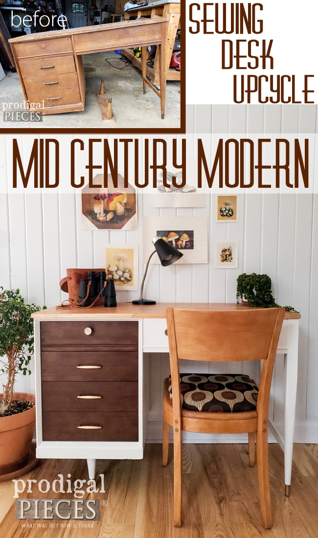 Sweet save! This dilapidated sewing desk got new life as a gorgeous Mid Century Modern Desk Set by Larissa of Prodigal Pieces | Head to prodigalpieces.com to see prodigalpieces furniture home midcentury modern homedecor vintage retro
