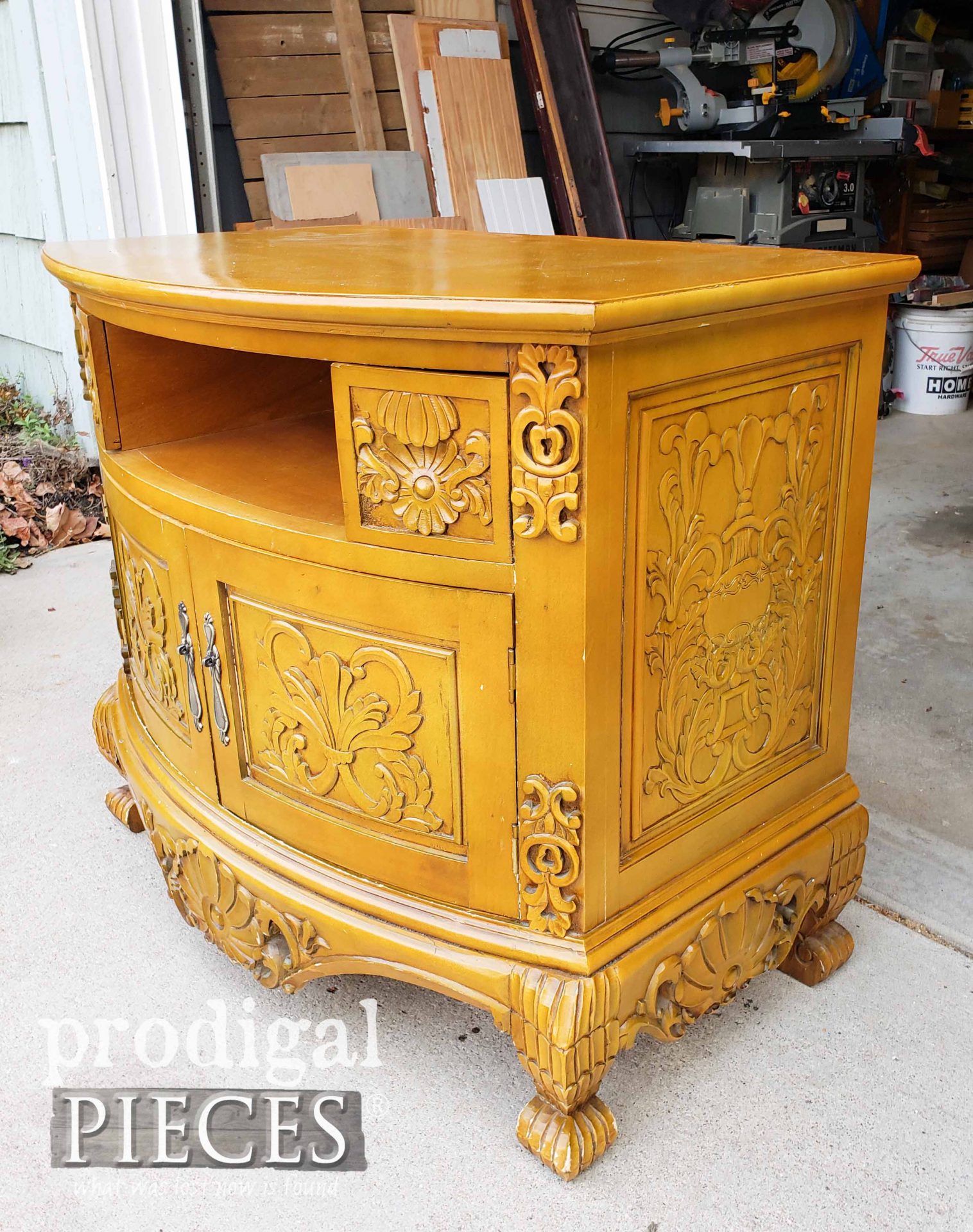 Ornate Entertainment Stand Before Being Painted by Prodigal Pieces | prodigalpieces.com Ornate Entertainment Stand Before Being Painted by Prodigal Pieces | prodigalpieces.com