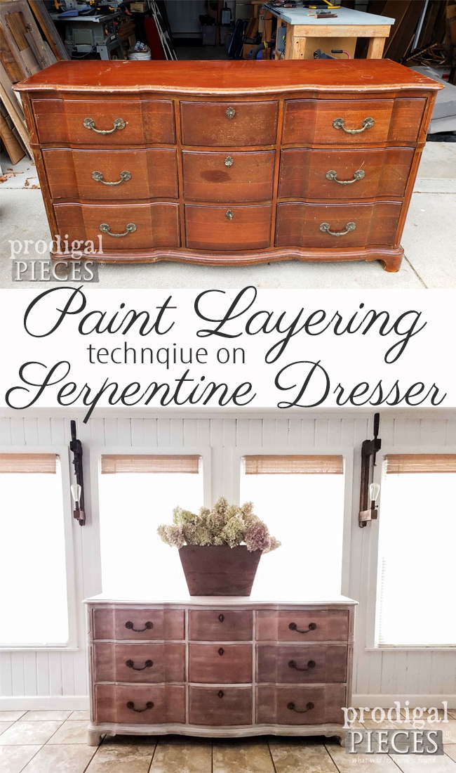 Learn this paint layering technique applied to this vintage serpentine dresser as demonstrated by Larissa of Prodigal Pieces | prodigalpieces.com prodigalpieces diy home homedecor furniture farmhouse