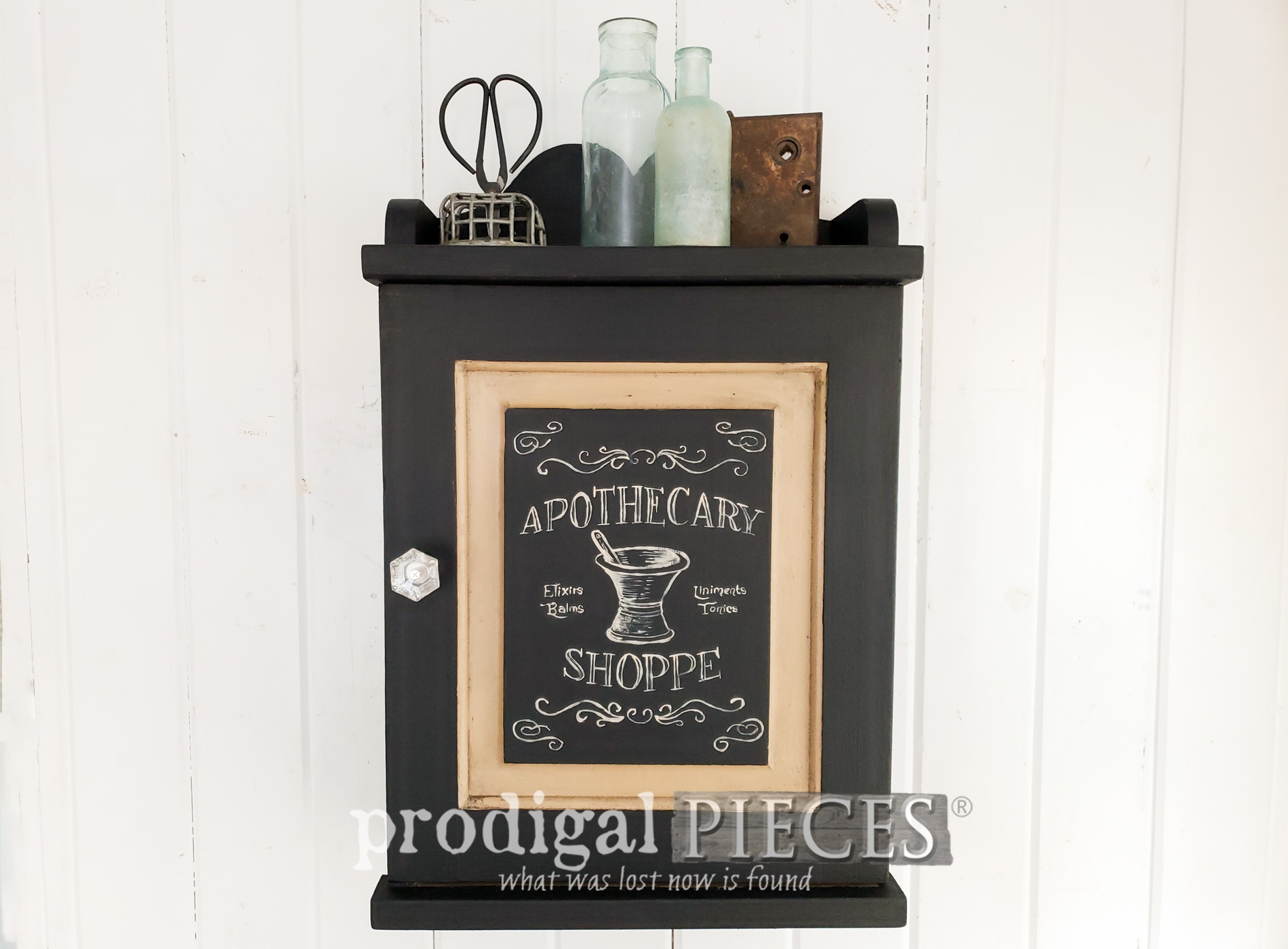 Vintage Apothecary Cabinet with Typography