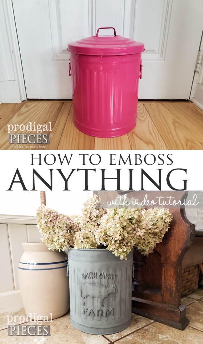 Yes! I will show you how to emboss anything: metal, plastic, wood, glass. It's fun, easy, & affordable too. Come see the video tutorial by Larissa of Prodigal Pieces at prodigalpieces.com prodigalpieces diy home homedecor crafts farmhouse budgetdecor