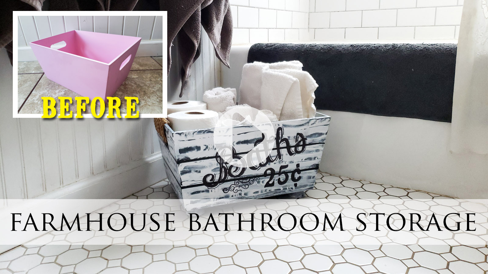 DIY Farmhouse Bathroom Storage with Faux Wood Design by Larissa of Prodigal Pieces | prodigalpieces.com prodigalpieces