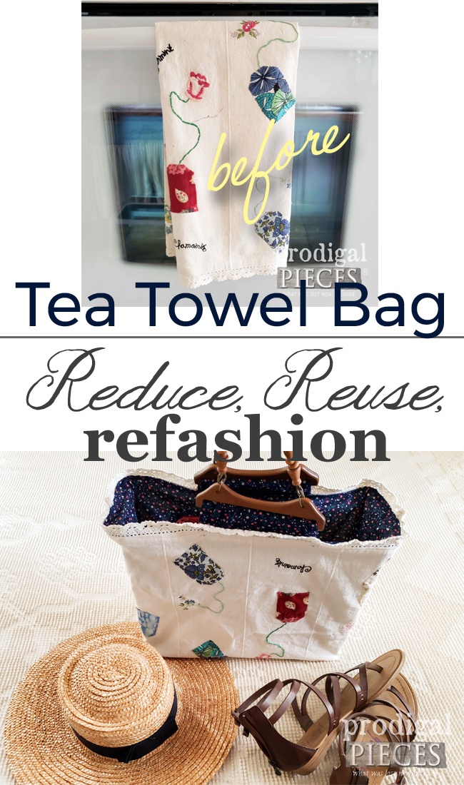 Absolutely adorable refashioned tea towel bag by Larissa of Prodigal Pieces for Reduce, Reuse, REFASHION fun | See more at prodigalpieces.com prodigalpieces refashion fashion bag handmade style ladies