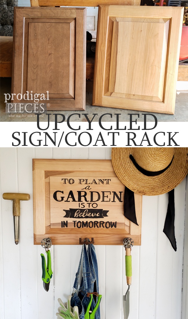 Upcycled Cupboard Door Garden Sign with Coat Rack by Larissa of Prodigal Pieces | prodigalpieces.com prodigalpieces farmhouse garden upcycled home homedecor