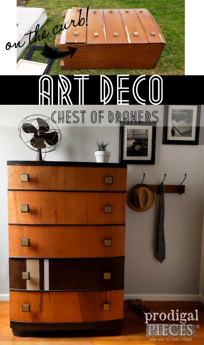 A curbside Art Deco chest of drawers was left for trash, but Larissa of Prodigal Pieces saw potential | Details here at prodigalpieces.com prodigalpieces furniture artdeco vintage diy home homedecor