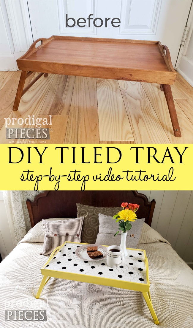 Grab that thrift store tray and turn it into a DIY Tiled Tray with step-by-step video tutorial by Larissa of Prodigal Pieces at prodigalpieces.com prodigalpieces diy home homedecor entertaining video tutorial