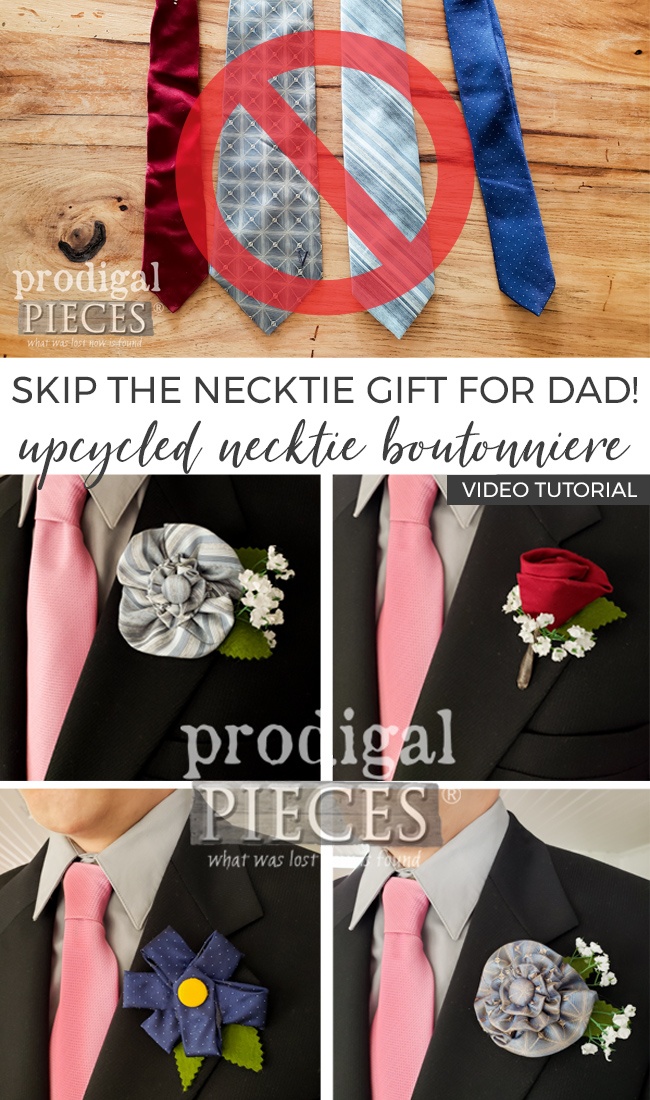 Skip the necktie gift for dad - upcycle it instead! Larissa of Prodigal Pieces shows you how in an easy video tutorial | Head to prodigalpieces.com prodigalpieces fathersday dad gift wedding handmade men