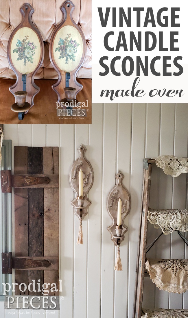 Wowza! These vintage candle sconces were dull and dated, but are not rustic chic. See the tutorial by Larissa of Prodigal Pieces at prodigalpieces.com prodigalpieces diy home homedecor rusticchic