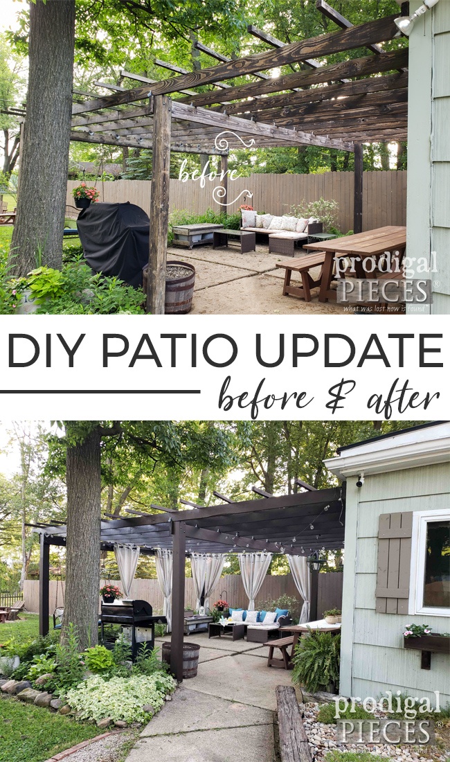 What a difference! This DIY Patio & Pergola Update Refreshes and Dresses up this backyard retreat | Details at Prodigal Pieces | prodigalpieces.com prodigalpieces diy home homedecor patio pergola backyard