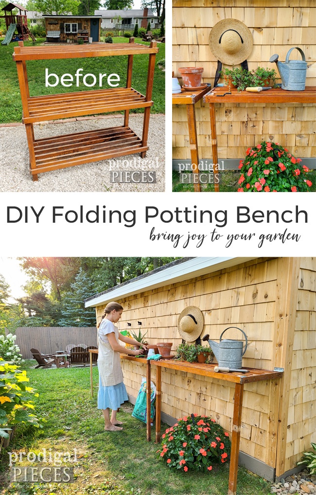 DIY Folding Potting Bench with plans by Larissa of Prodigal Pieces } prodigalpieces.com prodigalpieces diy gardening homesteading selfsufficient