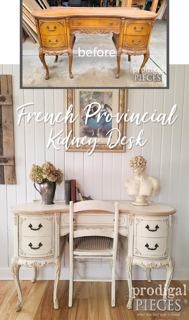 What a beautiful transformation of a vintage French provincial kidney desk in Hollywood regency style by Larissa of Prodigal Pieces | prodigalpieces.com prodigalpieces furniture diy vintage shabbychic frenchprovincial
