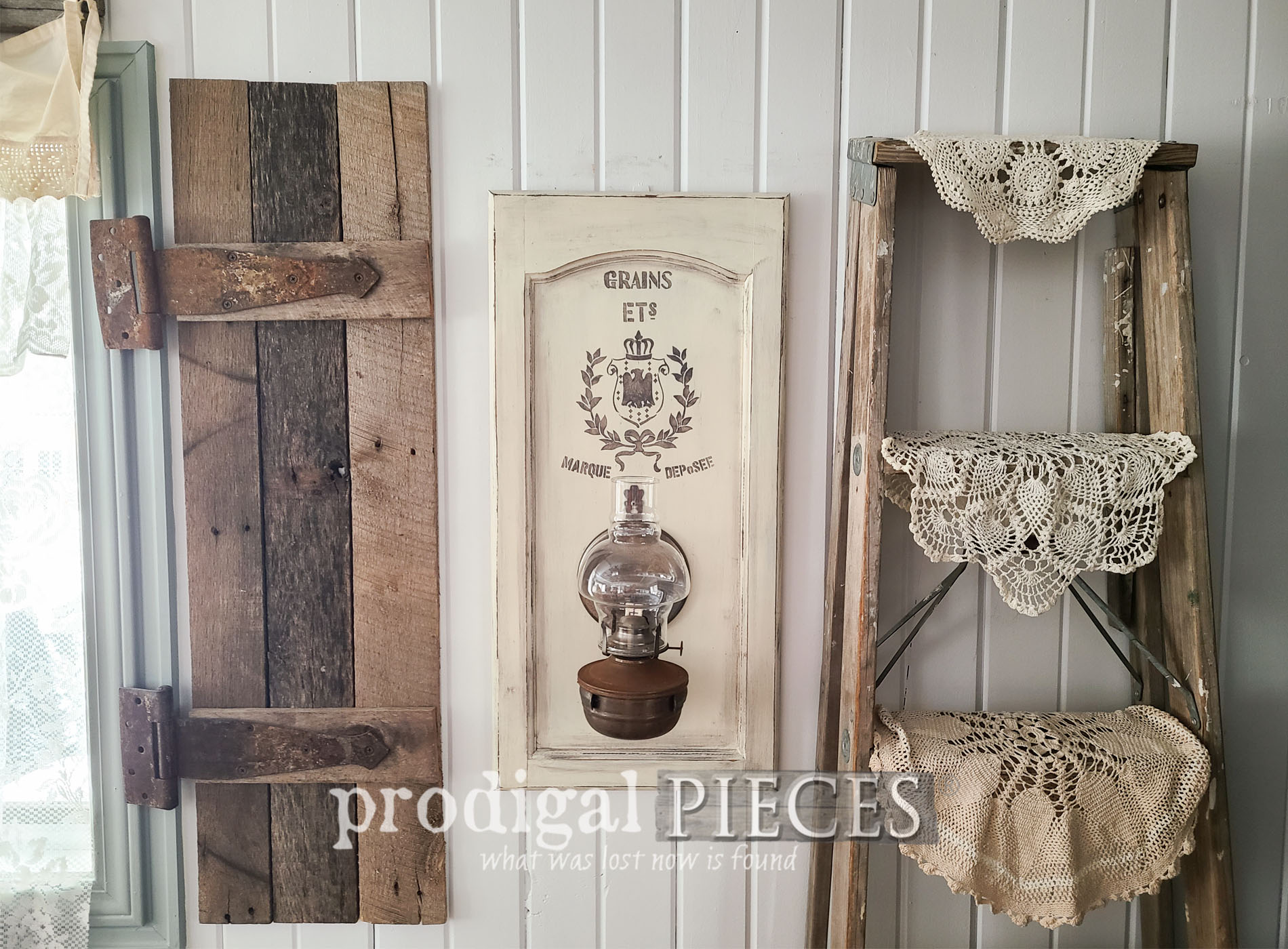 Farmhouse Oil Lamp Wall Art with Grain Sack