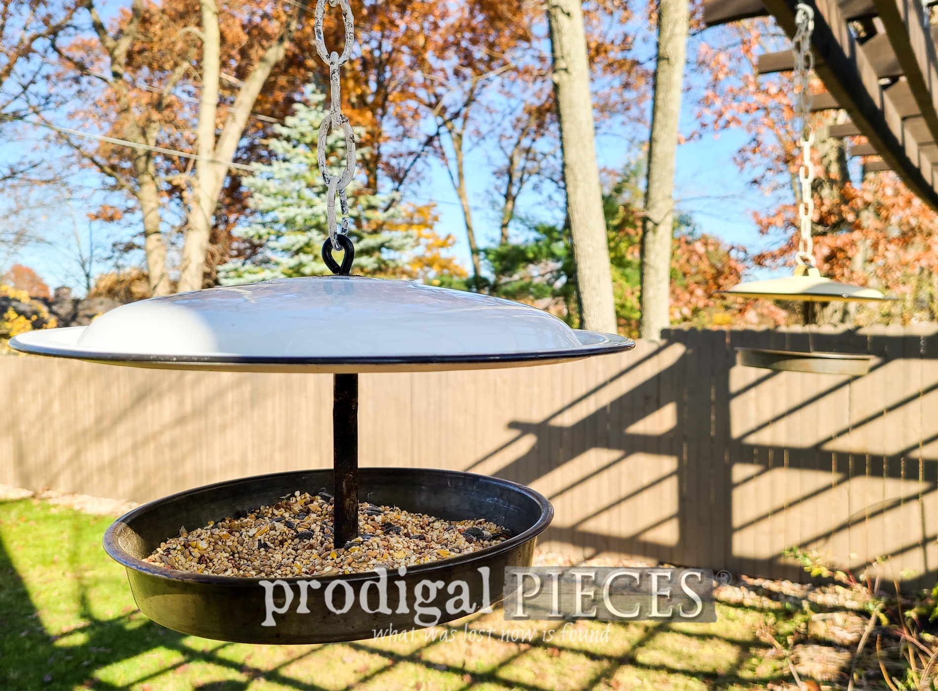 Upcycled Bird Feeder from Enamel Pot Lids