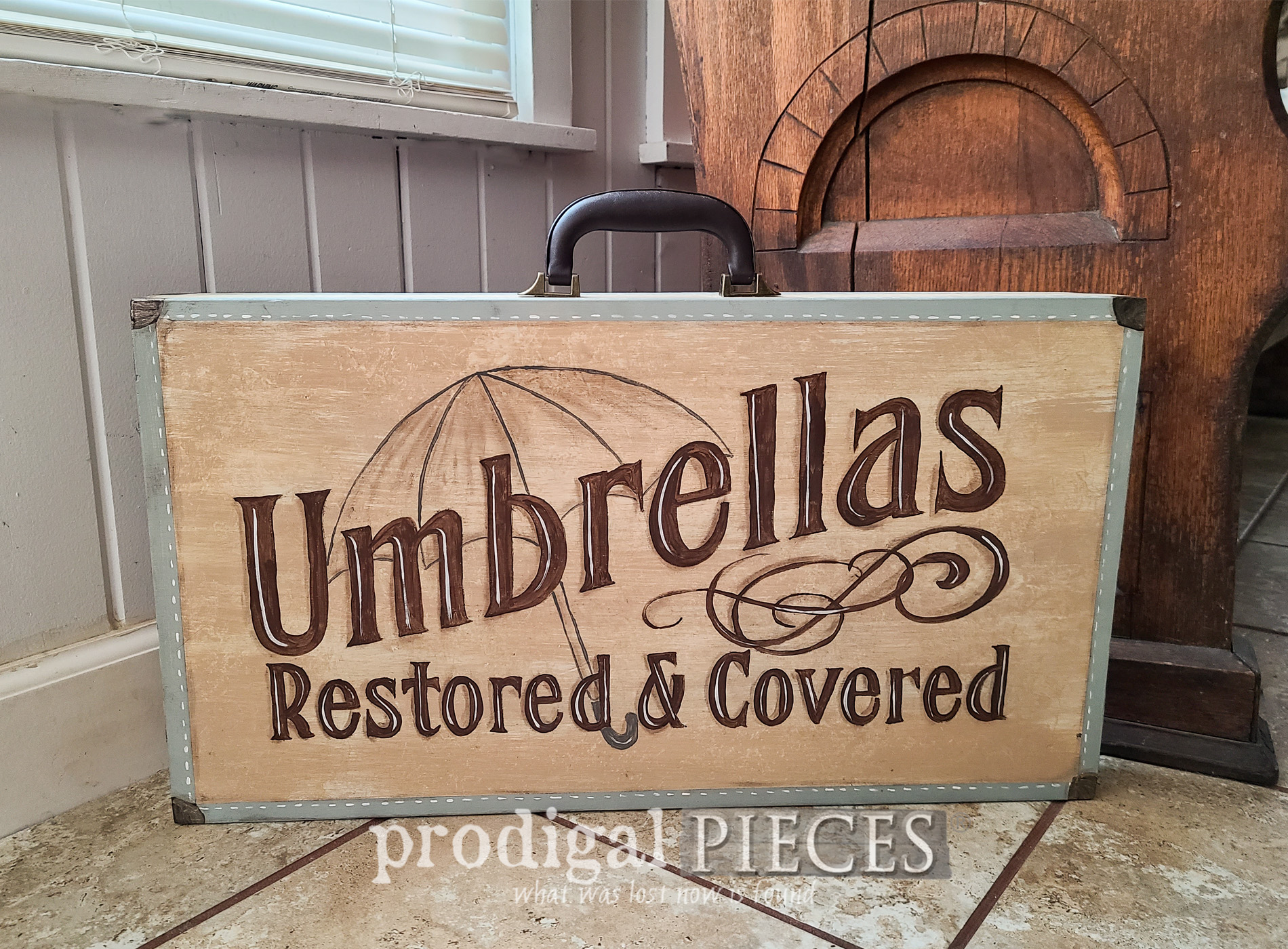 Vintage Folding Table with Suitcase Design