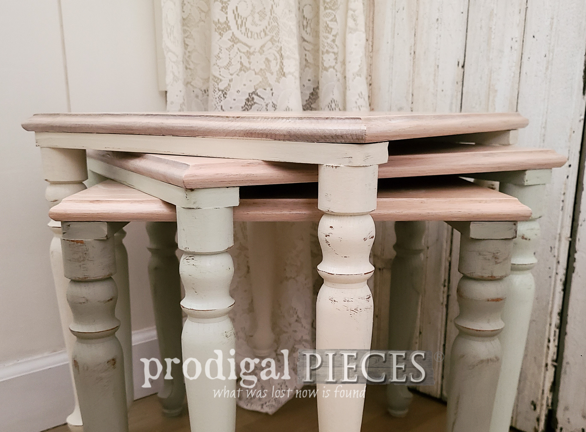 Vintage Stacking Tables with Flower Design