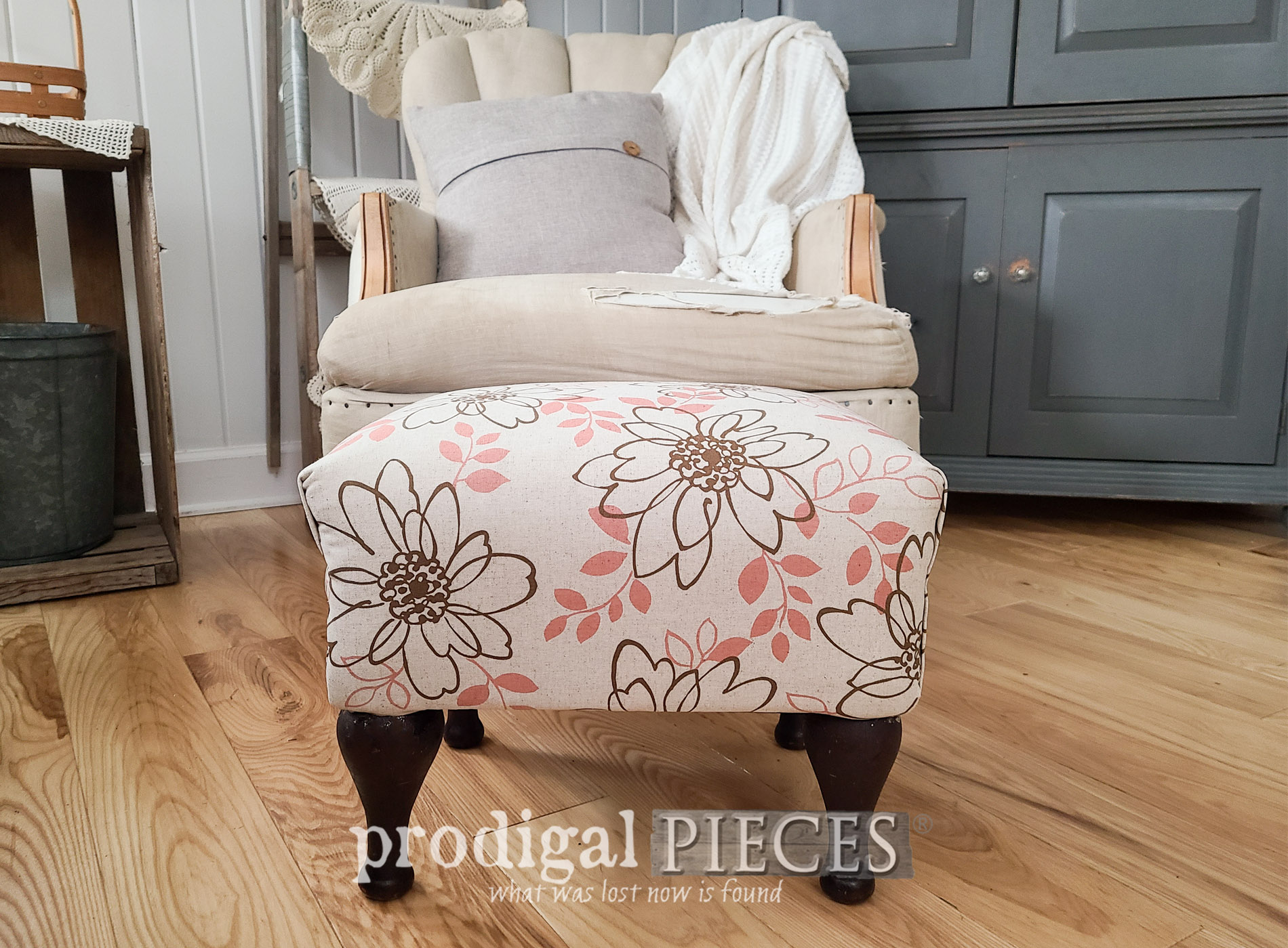 Vintage Vinyl Footstool Makeover