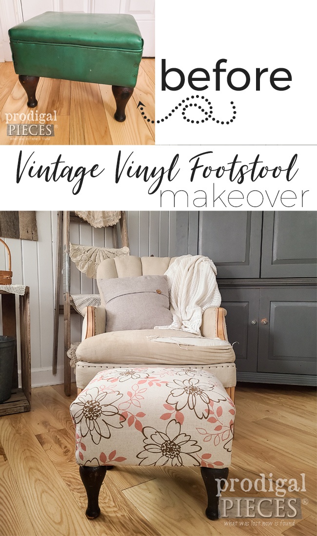 Vintage Vinyl Footstool Makeover by Larissa of Prodigal Pieces | prodigalpieces.com prodigalpieces vintage furniture home homedecor