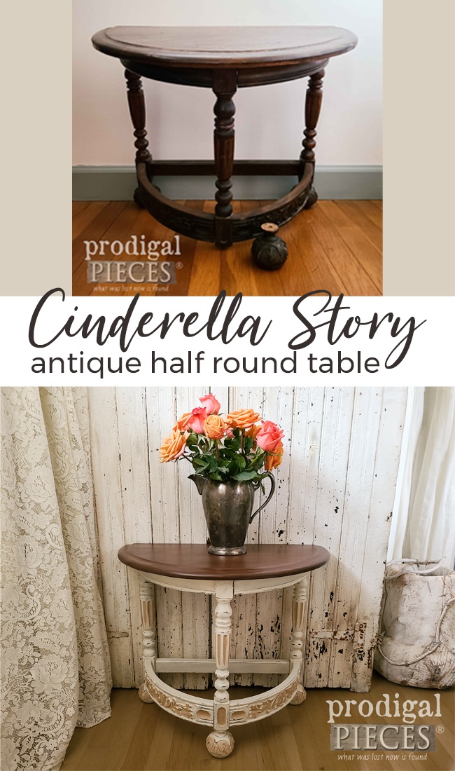 Worn and damaged, this antique half round table got a Cinderella makeover by Larissa of Prodigal Pieces | Details at prodigalpieces.com prodigalpieces furniture home homedecor