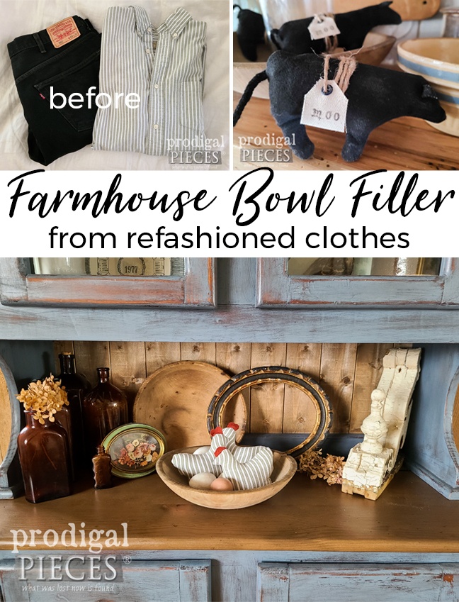 Grab those misfit and damaged clothes and refashion them into farmhouse bowl filler for home decor | Cute and fun! | Tutorial by Larissa of Prodigal Pieces | prodigalpieces.com prodigalpieces farmhouse refashion sewing upcycled home homedecor