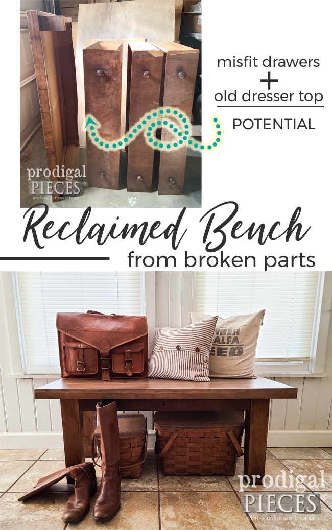 An antique empire chest of drawers was dismantled to make a few projects. This is Part 2 where the top and drawers make a reclaimed bench by Larissa of Prodigal Pieces | prodigalpieces.com prodigalpieces reclaimed furniture upcycled home homedecor