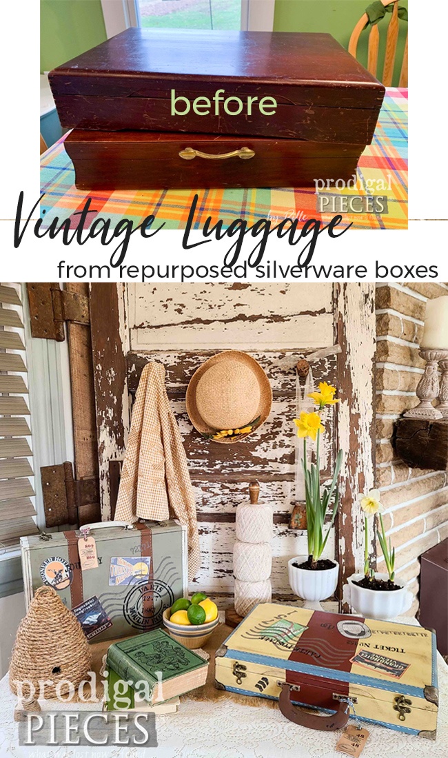 How cute! These repurposed silverware boxes are made into vintage style luggage with a whole lotta DIY fun by Larissa of Prodigal Pieces | prodigalpieces.com prodigalpieces diy crafts vintage home spring homedecor