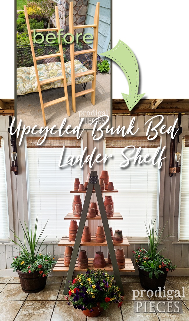 Two Upcycled Bunk Bed Ladders turned into DIY Tiered Shelf by Larissa of Prodigal Pieces | prodigalpieces.com prodigalpieces garden diy home homedecor farmhouse
