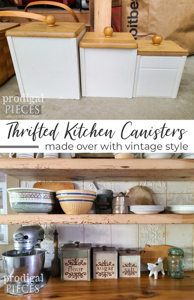 These thrifted kitchen canisters are just primed for a makeover. See the DIY tutorial by Larissa of Prodigal Pieces | prodigalpieces.com prodigalpieces farmhouse kitchen home homedecor