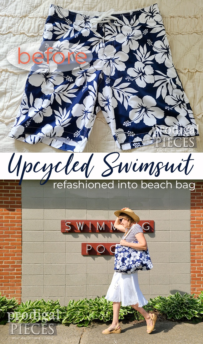 Grab Dad's swim trunks and make an upcycled swimsuit bag with insulated lining. Details by Larissa of Prodigal Pieces at prodigalpieces.com prodigalpieces swimming diy home fashion summer fathersday