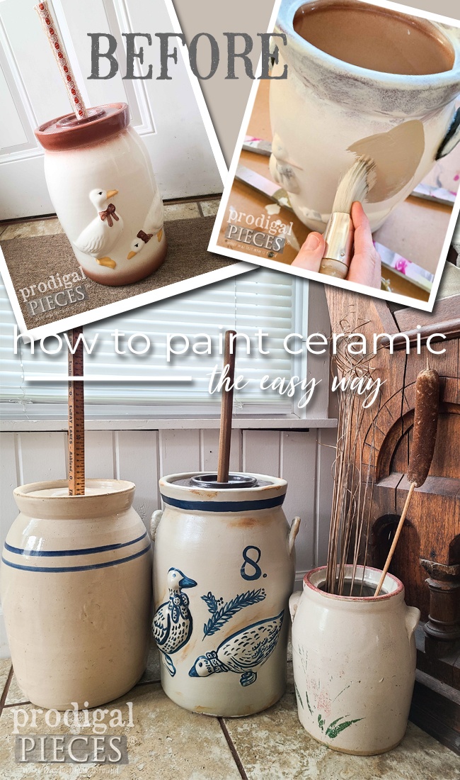 Check out how to paint ceramic easily and with bit of DIY fun. Tutorial by Larissa of Prodigal Pieces | prodigalpieces.com prodigalpieces diy crafts paint farmhouse home