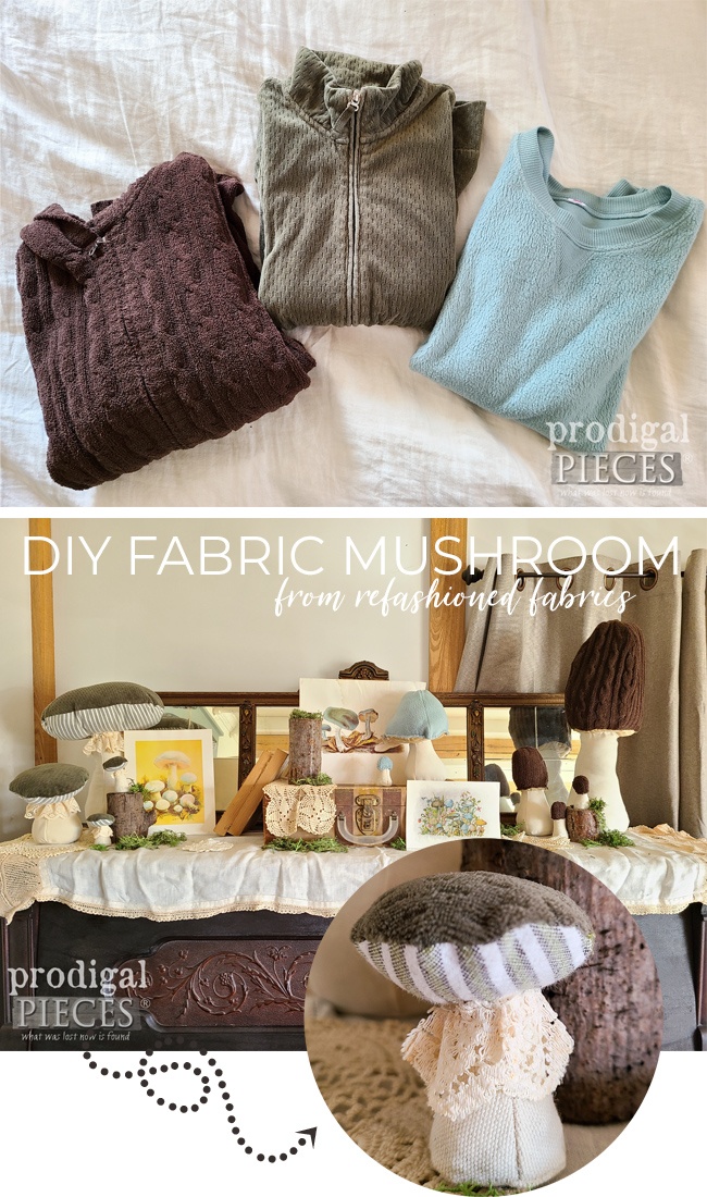 Create a spring vignette with these DIY fabric mushrooms from refashioned clothing by Larissa of Prodigal Pieces | prodigalpieces.com prodigalpieces spring diy homedecor