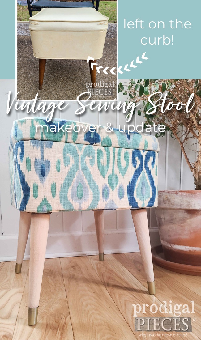 Left out for trash, this vintage sewing stool has a new lease on life with a fresh new modern look by Larissa of Prodigal Pieces | prodigalpieces.com prodigalpieces vintage sewing midcentury