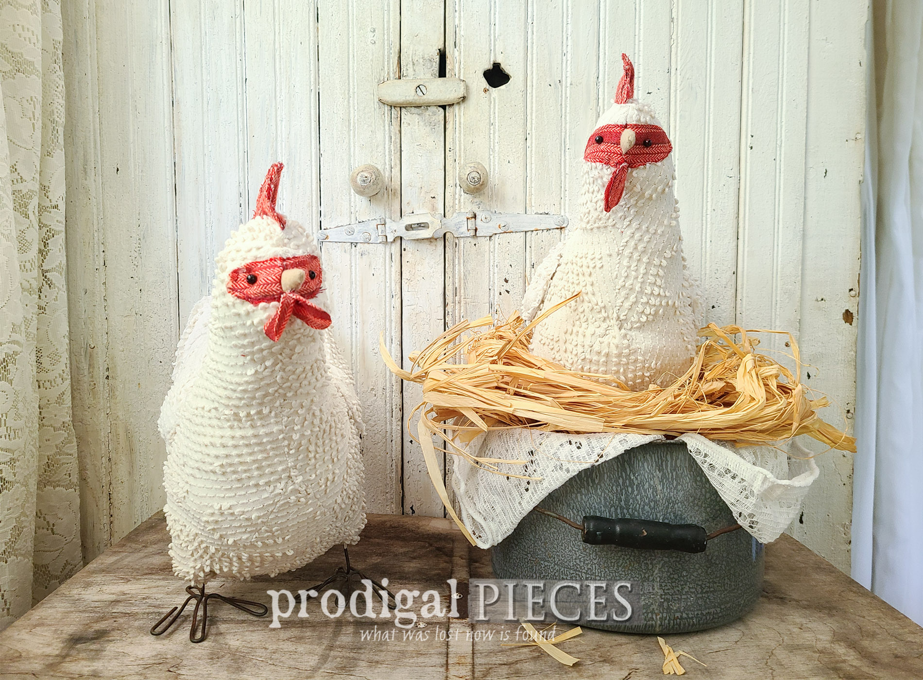 Upcycled Chenille Bedspread into Chicken