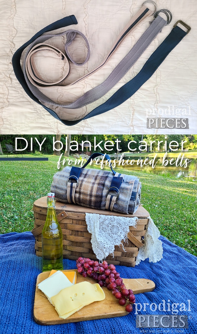 Refashion your old belts into a DIY Blanket Carrier for picnics or beach. Sew fun! Tutorial by Larissa of Prodigal Pieces | prodigalpieces.com prodigalpieces sewing diy wedding giftidea babyshower