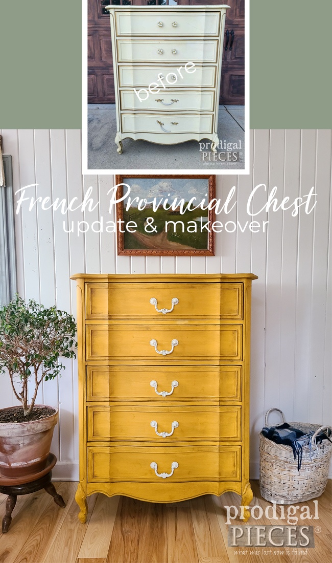 An updated French Provincial Chest of drawers gets a sunshine makeover with a mustard yellow by Larissa of Prodigal Pieces | prodigalpieces.com prodigalpieces furniture diy