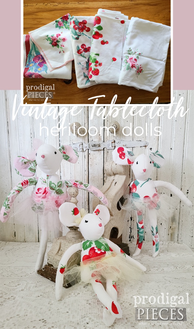 A stained vintage tablecloth offers more than taking up closet space. Create an adorable heirloom doll for lasting memories by Larissa of Prodigal Pieces | prodigalpieces.com prodigalpieces handmade