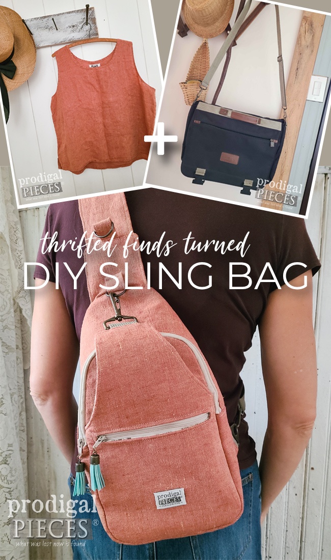 A linen tank top paired with other refashioned materials makes for a sweet DIY Sling Bag by Larissa of Prodigal Pieces | prodigalpieces.com prodigalpieces diy sewing refashion women