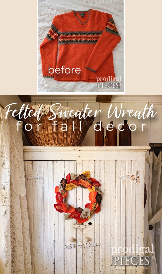 Don't toss that damaged sweater! Instead, create a felted sweater fall wreath (or any season wreath) with this tutorial by Larissa of Prodigal Pieces | prodigalpieces.com prodigalpieces fall diy crafts handmade