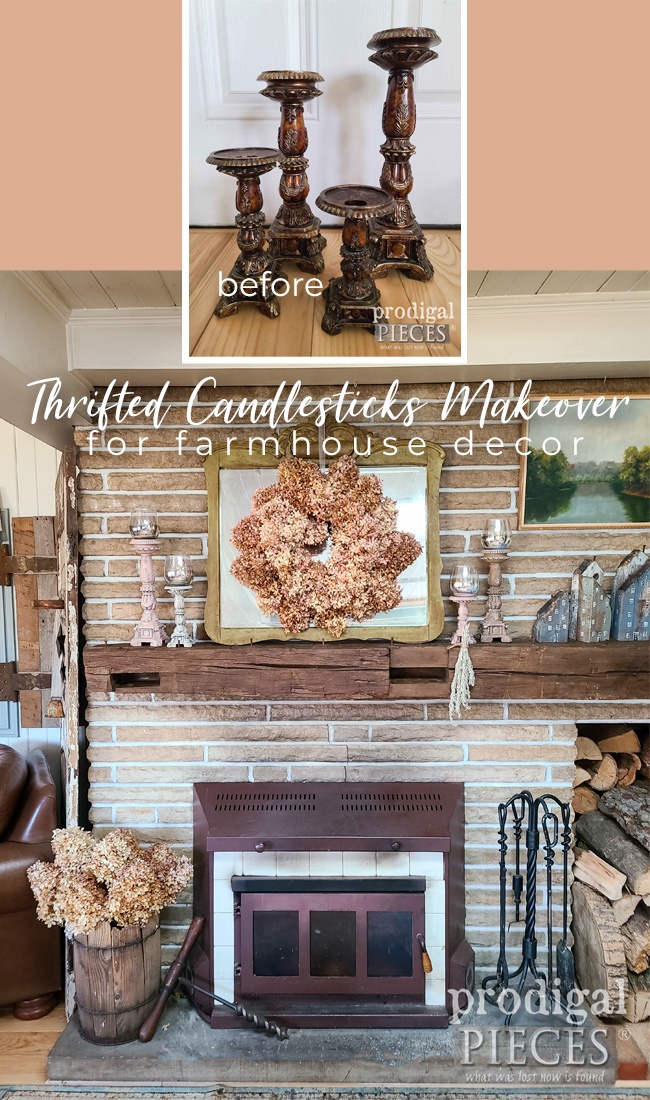These gaudy thrifted candlesticks just need some love to have a beautiful soft new look. See the full DIY at Prodigal Pieces | prodigalpieces.com prodigalpieces budgetdecor thrifted