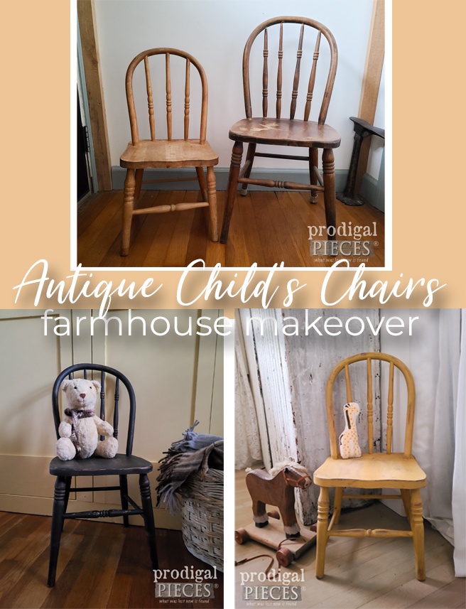 Set of Two Antique Child's Chairs in need of repair get TLC from Larissa of Prodigal Pieces | prodigalpieces.com prodigalpieces