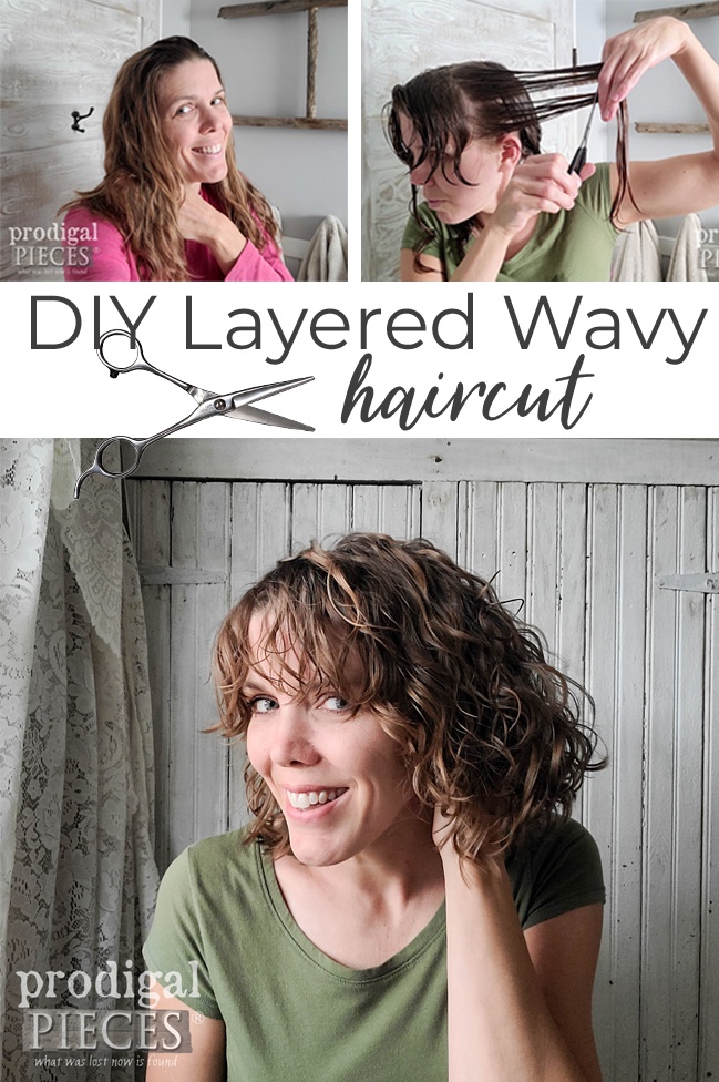Whoa!! Larissa of Prodigal Pieces takes her long here to a short wavy bob and shares her DIY Layered Wavy Haircut Tutorial with video | prodigalpieces.com | prodigalpieces
