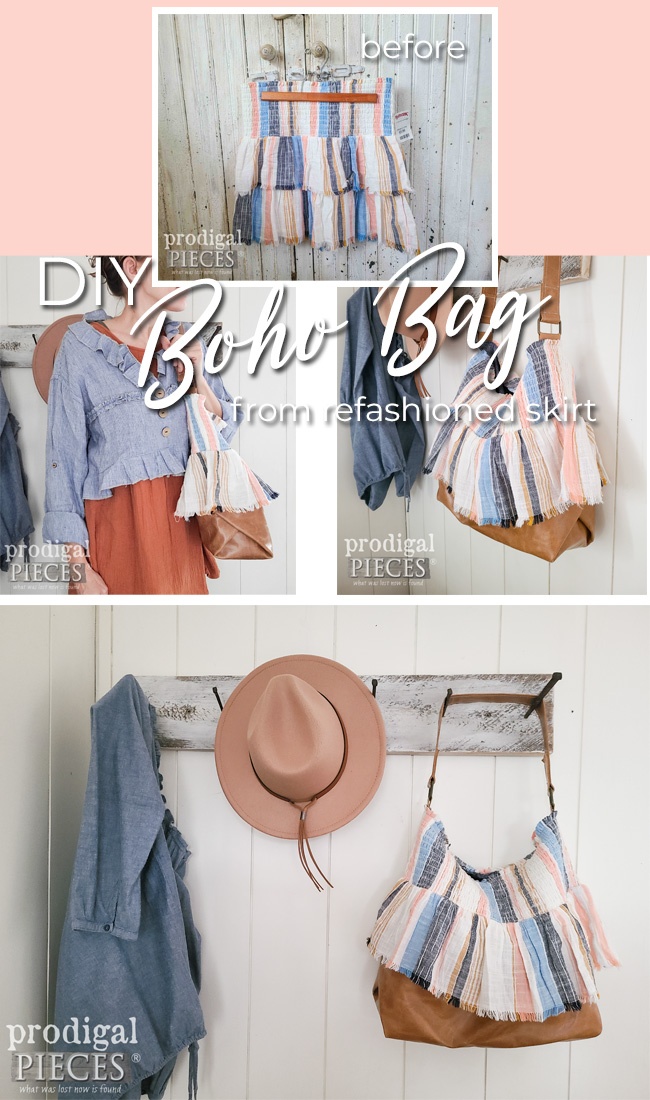 Create your own DIY Boho Bag from a refashioned skirt with steps by Larissa of Prodigal Pieces | prodigalpieces.com prodigalpieces boho style fashion