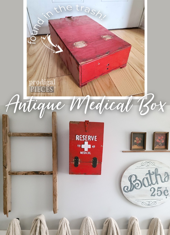 Larissa of Prodigal Pieces takes a piece of trash and turns it into an Antique Medical Box with Swiss Style | prodigalpieces.com prodigalpieces diy upcycled farmhouse