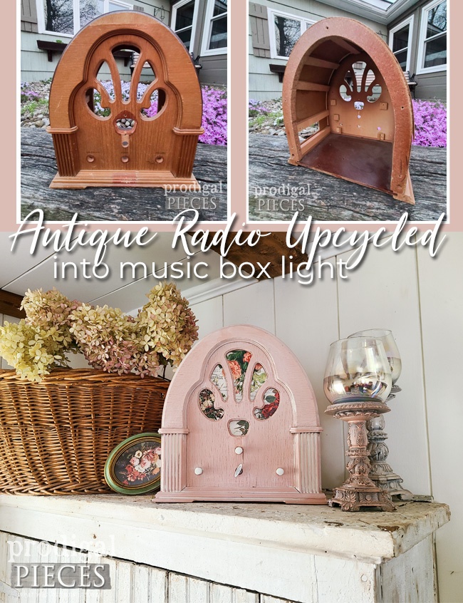 An Antique Radio Upcycled into a Music Box Light by Larissa of Prodigal Pieces | prodigalpieces.com prodigalpieces diy upcycled art