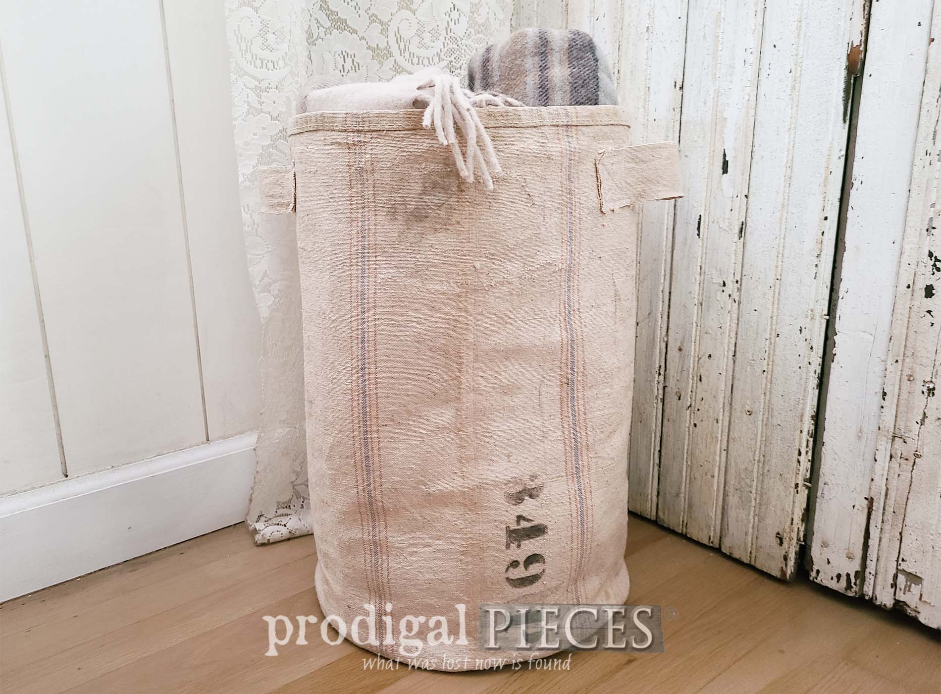 Refashioned Feed Sack Bucket