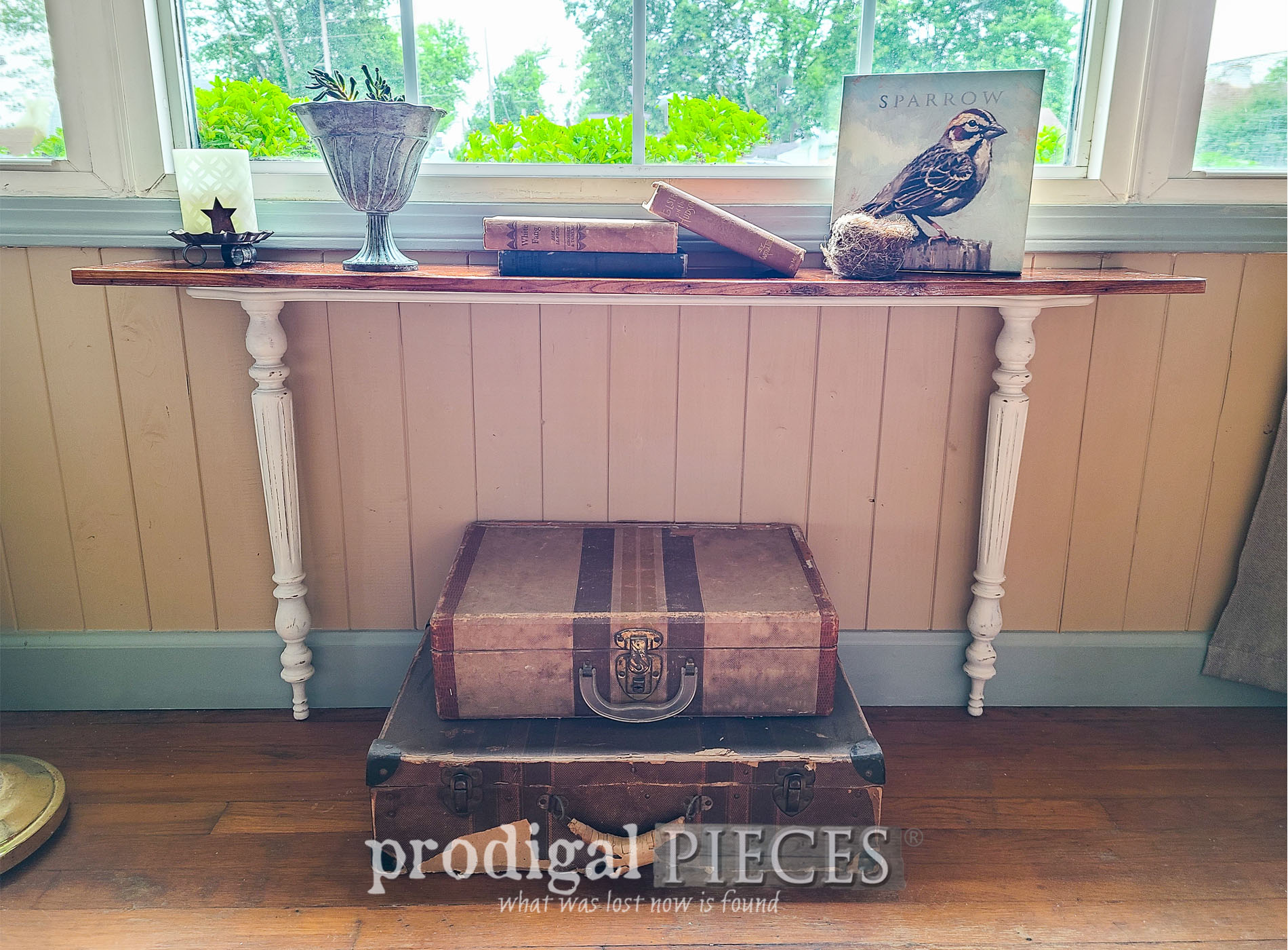 Repurposed Mirror Harp Table